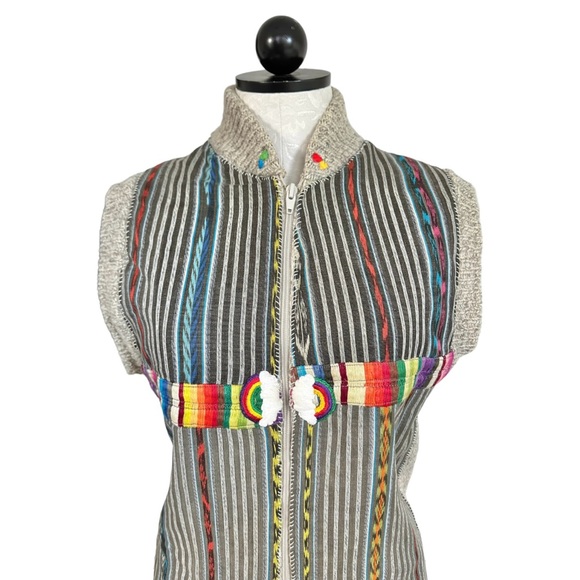 REI Vintage Wool Hippie Vest Zip Front Hand-Sewn On Fabric & Trim  Size Small - Picture 2 of 11
